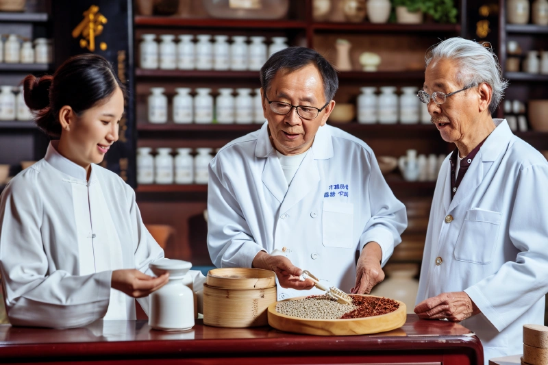 TCM doctor performing acupuncture in a hospital consultation room